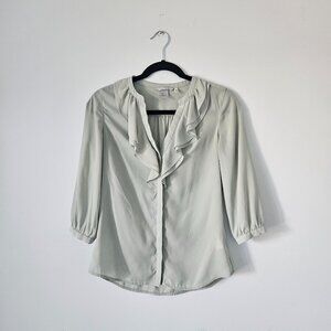 H&M soft sage green ruffle blouse